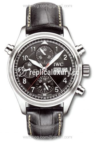 IWC Pilot's Watch Spitfire Double Chronograph Stainless Steel / Black / Italian / Strap IW3713-32