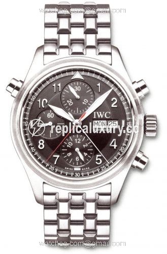 IWC Pilot's Watch Spitfire Double Chronograph Stainless Steel / Black / Spanish / Bracelet IW3713-40