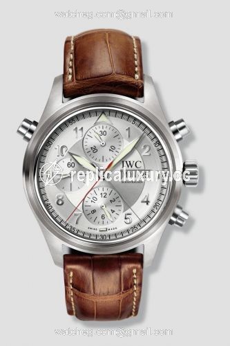 IWC Pilot's Watch Spitfire Double Chronograph Stainless Steel / Silver / German / Strap IW3713-41