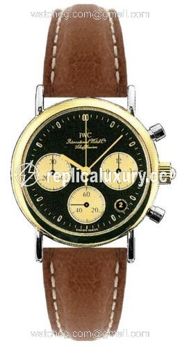 IWC Portofino Lady Chronograph MecaQuartz Stainless Steel / Yellow Gold / Black / Calf IW3730-09