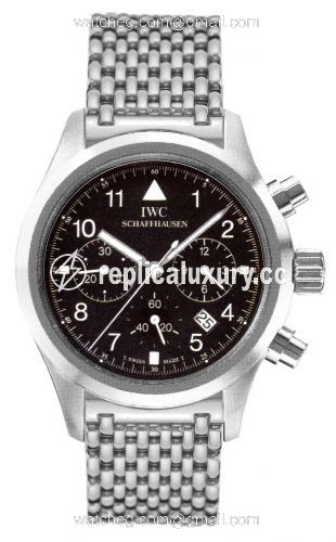 IWC Pilot's Watch Chronograph Mecaquartz Stainless Steel / Black / Bracelet IW3741-02