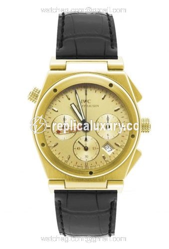 IWC Ingenieur Mecaquartz Chronograph Alarm Yellow Gold / Champagne / Strap IW3815-08