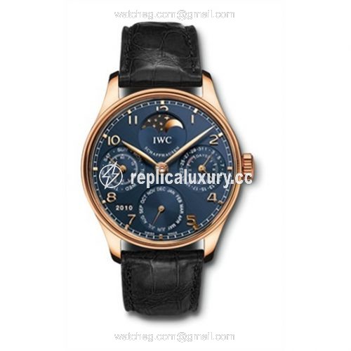 IWC Portuguese Perpetual Calendar 5022 Rose Gold / Blue IW5022-20