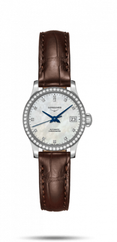 Longines Record 26mm Stainless Steel / Diamond / MOP-Diamond / Alligator L2.320.0.87.2