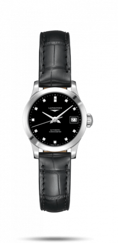 Longines Record 26mm Stainless Steel / Black-Diamond / Alligator L2.320.4.57.2