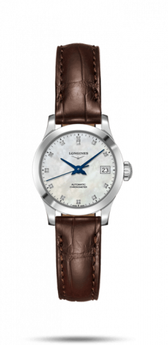 Longines Record 26mm Stainless Steel / MOP-Diamond / Alligator L2.320.4.87.2