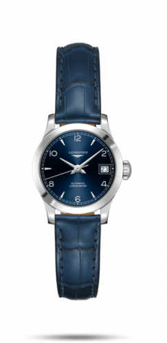 Longines Record 26mm Stainless Steel / Blue-Arabic / Alligator L2.320.4.96.4