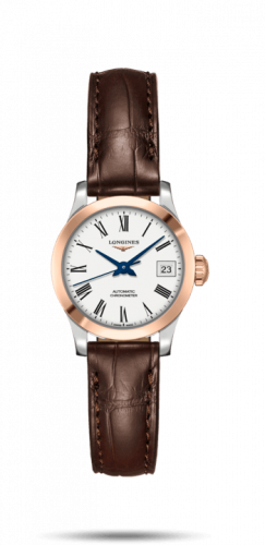 Longines Record 26mm Stainless Steel / Pink Gold / White-Roman / Alligator L2.320.5.11.2