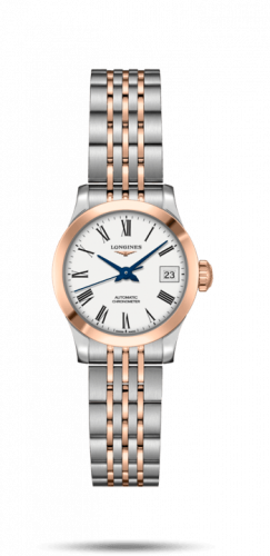 Longines Record 26mm Stainless Steel / Pink Gold / White-Roman / Bracelet L2.320.5.11.7