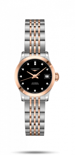 Longines Record 26mm Stainless Steel / Pink Gold / Black-Diamond / Bracelet L2.320.5.57.7