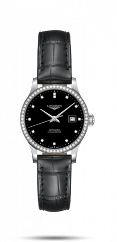 Longines Record 30mm Stainless Steel / Diamond / Black-Diamond / Bracelet L2.321.0.57.6