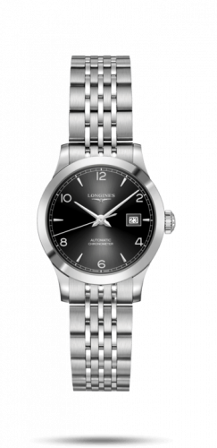 Longines Record 30mm Stainless Steel / Black-Arabic / Bracelet L2.321.4.56.6
