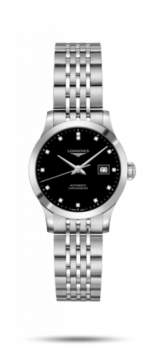 Longines Record 30mm Stainless Steel / Black-Diamond / Bracelet L2.321.4.57.6