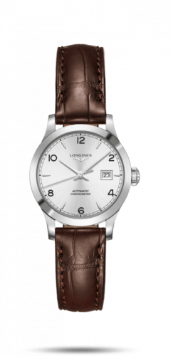 Longines Record 30mm Stainless Steel / Silver-Arabic / Alligator L2.321.4.76.2