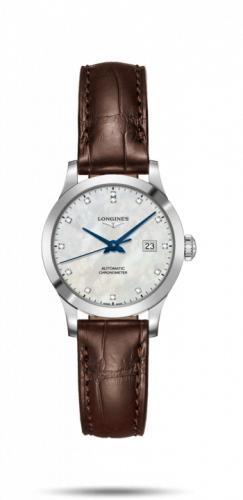 Longines Record 30mm Stainless Steel / MOP-Diamond / Alligator L2.321.4.87.2