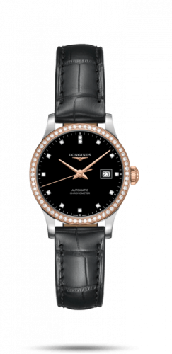 Longines Record 30mm Stainless Steel / Pink Gold / Diamond / Black-Diamond / Alligator L2.321.5.59.2