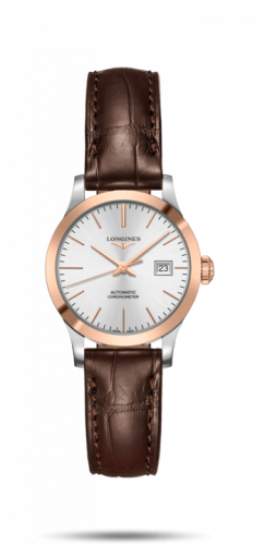 Longines Record 30mm Stainless Steel / Pink Gold / Silver / Alligator L2.321.5.72.2