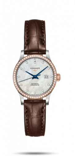 Longines Record 30mm Stainless Steel / Pink Gold / Diamond / MOP-Diamond / Alligator L2.321.5.89.2