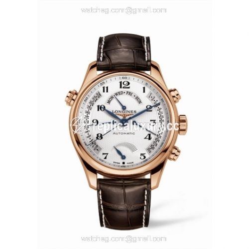Longines Master Collection 44 Retrograde Power Reserve Pink Gold / Silver-Arabic / Alligator XL L2.716.8.78.5