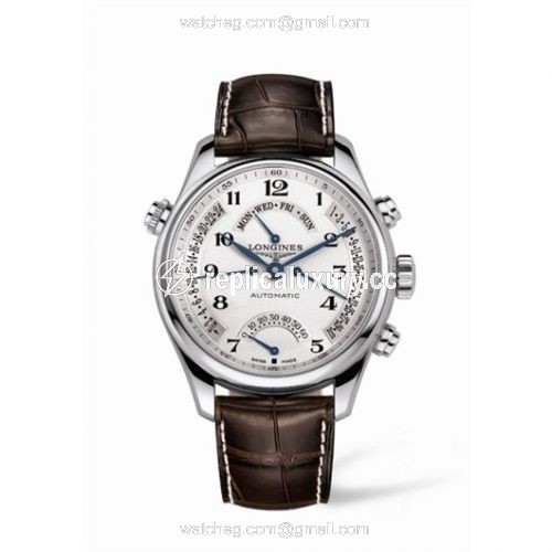 Longines Master Collection 44 Retrograde Stainless Steel / Silver-Arabic / Alligator XL L2.717.4.78.3