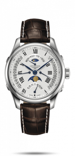 Longines Master Collection 41 Retrograde Moonphase Stainless Steel / Silver-Roman / Alligator XL L2.738.4.71.5