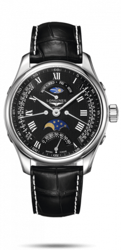 Longines Master Collection 44 Retrograde Moonphase Stainless Steel / Black-Roman / Alligator L2.739.4.51.7