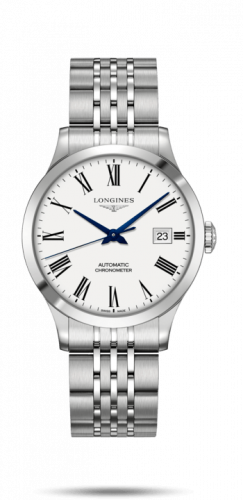 Longines Record 38.5mm Stainless Steel / White-Roman / Bracelet L2.820.4.11.6