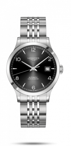 Longines Record 38.5mm Stainless Steel / Black Arabic / Bracelet L2.820.4.56.6