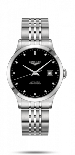 Longines Record 38.5mm Stainless Steel / Black-Diamond / Bracelet L2.820.4.57.6