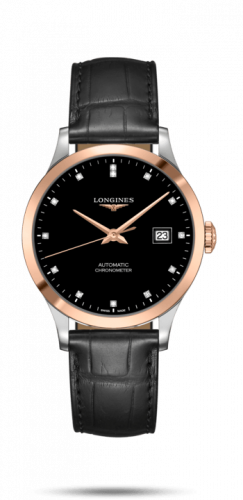 Longines Record 38.5mm Stainless Steel / Pink Gold / Black-Diamond / Alligator L2.820.5.57.2