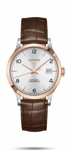 Longines Record 38.5mm Stainless Steel / Pink Gold / Silver-Arabic / Alligator L2.820.5.76.2
