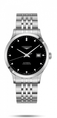 Longines Record 40mm Stainless Steel / Black-Diamond / Bracelet L2.821.4.57.6