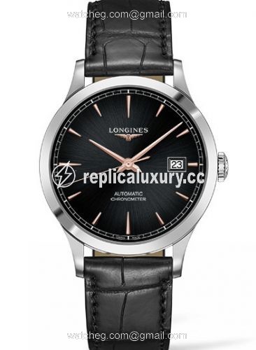 Longines Record 40mm Stainless Steel / Black / Alligator / Russia L2.821.4.59.2