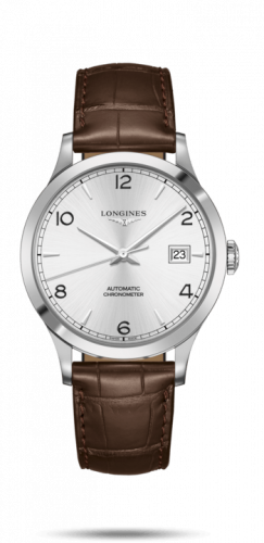 Longines Record 40mm Stainless Steel / Silver-Arabic / Alligator L2.821.4.76.2