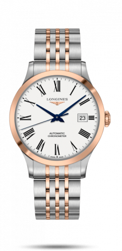 Longines Record 40mm Stainless Steel / Pink Gold / White-Roman / Bracelet L2.821.5.11.7