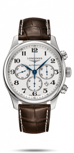 Longines Master Collection 44 Chronograph Stainless Steel / Silver-Arabic / Alligator L2.859.4.78.3