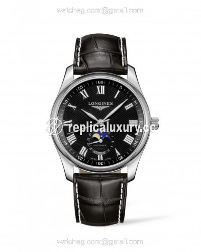 Longines Master Collection 40 Moonphase Stainless Steel / Black-Roman / Alligator L2.909.4.51.7