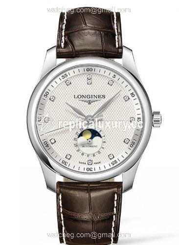 Longines Master Collection 40 Moonphase Stainless Steel / Silver-Diamond / Alligator L2.909.4.77.3