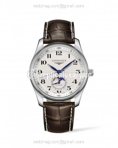 Longines Master Collection 40 Moonphase Stainless Steel / Silver-Arabic / Alligator L2.909.4.78.3