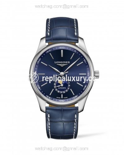 Longines Master Collection 42 Moonphase Stainless Steel / Blue / Alligator XL L2.919.4.92.2