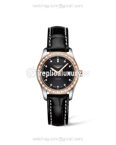 Longines Conquest Classic Automatic 29.5 Stainless Steel / Red Gold / Diamond / Black / Strap L2.285.5.57.3