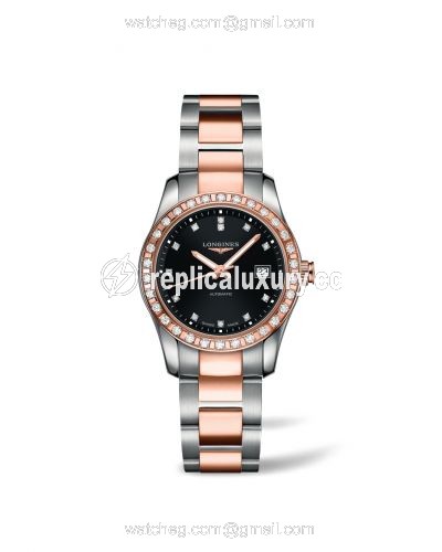 Longines Conquest Classic Automatic 29.5 Stainless Steel / Red Gold / Diamond / Black / Bracelet L2.285.5.57.7