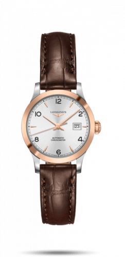 Longines Record 30mm Stainless Steel / Pink Gold / Silver-Arabic / Alligator L2.321.5.76.2
