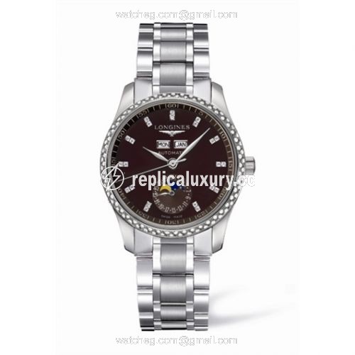Longines Master Collection Calendar 36 Stainless Steel / Diamond / Brown MOP / Bracelet L2.503.0.07.6