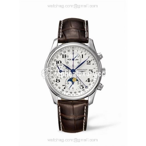 Longines Master Collection 40 Chronograph Calendar Stainless Steel / Silver / Alligator L2.673.4.78.3