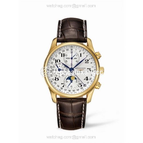 Longines Master Collection 40 Chronograph Calendar Yellow Gold / Silver / Strap L2.673.6.78.5