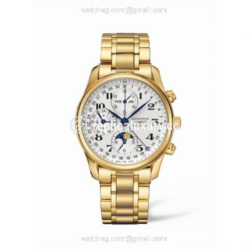 Longines Master Collection 40 Chronograph Calendar Yellow Gold / Silver / Bracelet L2.673.6.78.6
