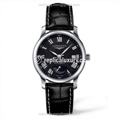 Longines Master Collection 38.5mm Power Reserve Stainless Steel / Black-Arabic / Alligator L2.708.4.51.7