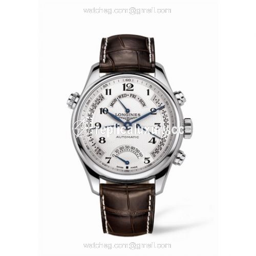 Longines Master Collection 44 Retrograde Stainless Steel / Silver-Arabic / Alligator XL L2.717.4.78.5