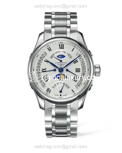 Longines Master Collection 44 Retrograde Moonphase Stainless Steel / Silver-Roman / Bracelet L2.739.4.71.6